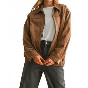 NEW MIOU MUSE evie faux suede bomber jacket in almond